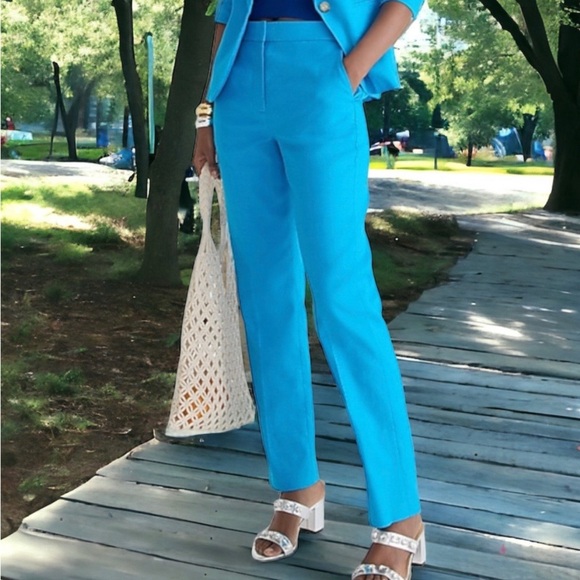 ✅J Crew Kate Straight Leg Trouser Pants Stretch Linen Blend Blue BF409 6T - Picture 2 of 10